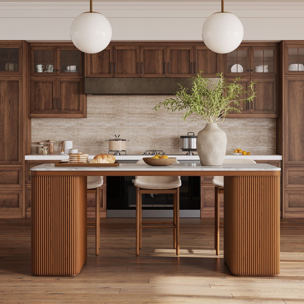 84" Marble Kitchen Island with Bar Stools