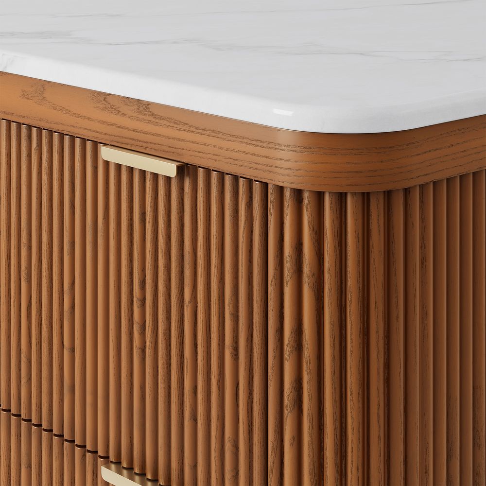84" Brown Kitchen Island with solid Wood Fluted Design
