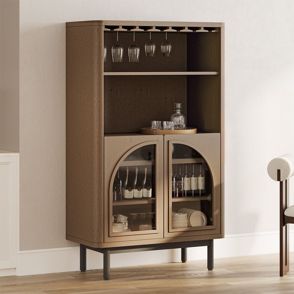 36" Brown Wooden Home Bar Cabinet