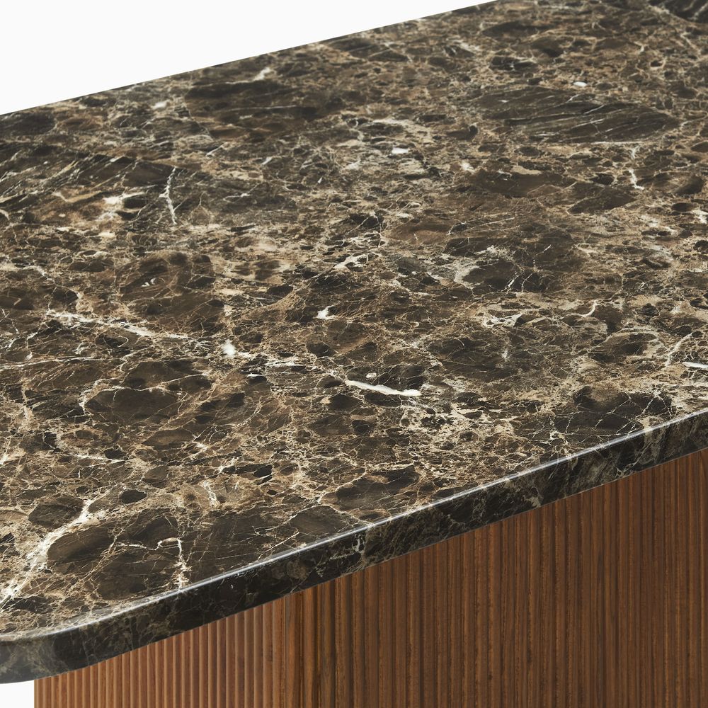 84 Inch Marble Dining Table with Fluted Wooden Base