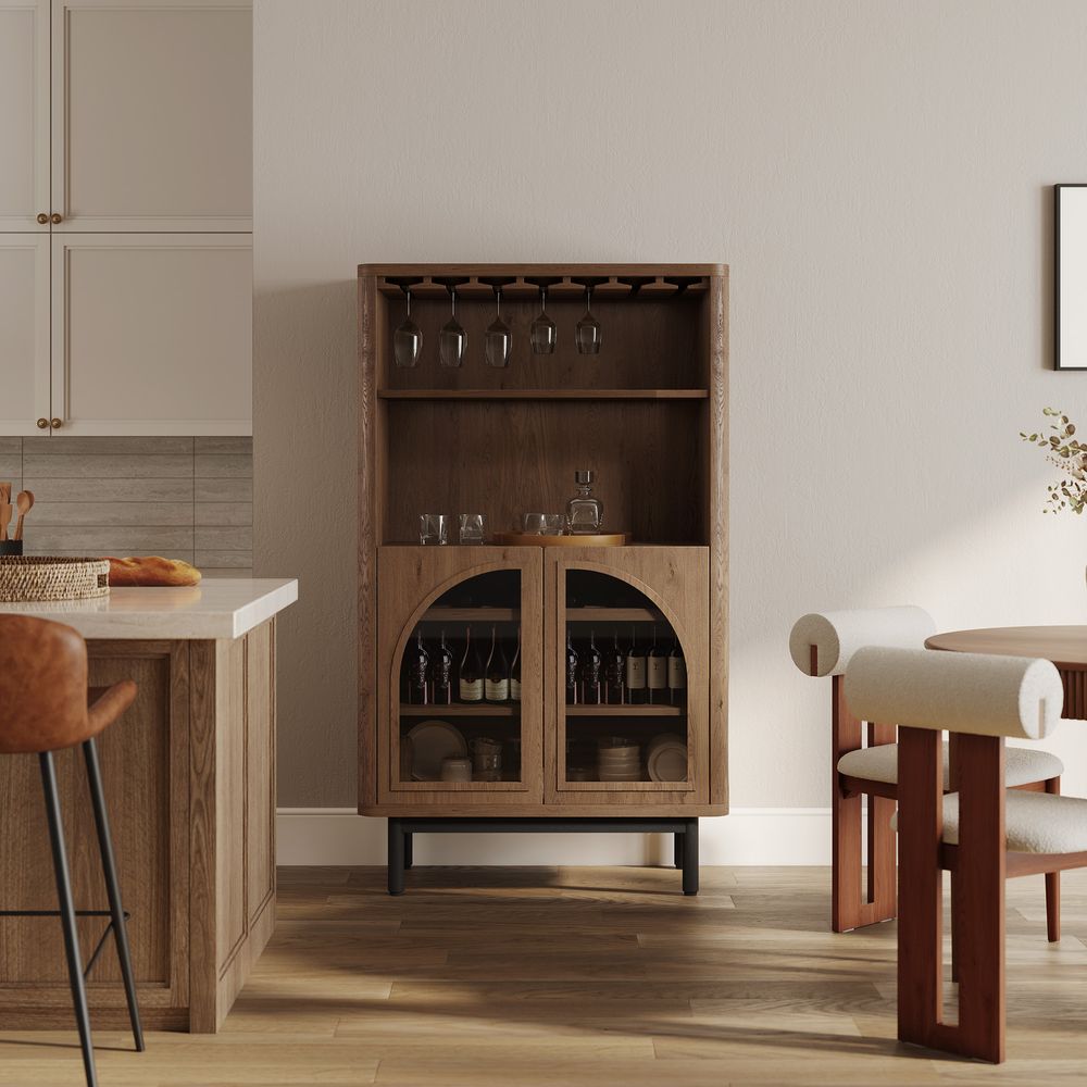 36" Brown Wooden Home Bar Cabinet for Dining Room