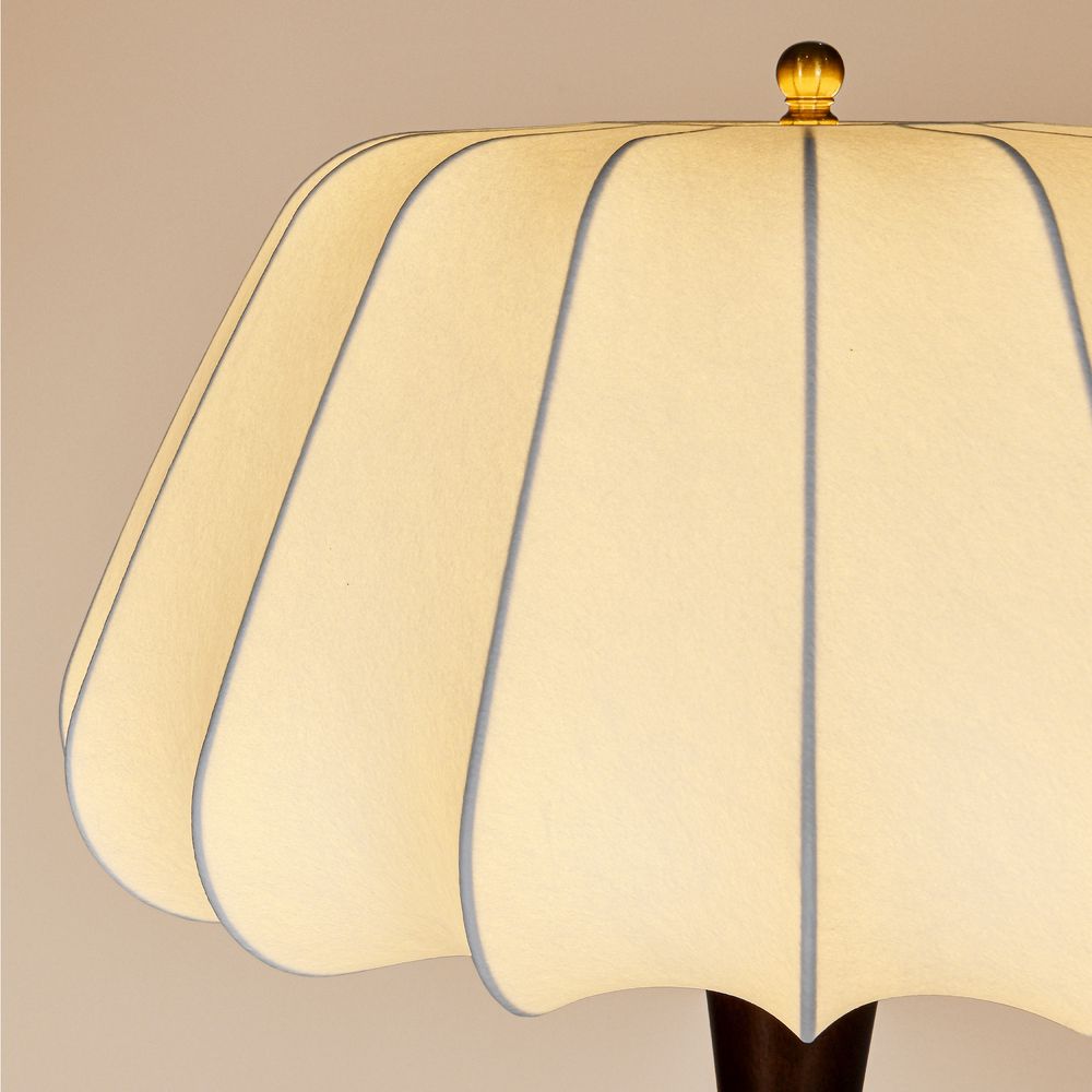 metal and wooden stem floor lamp