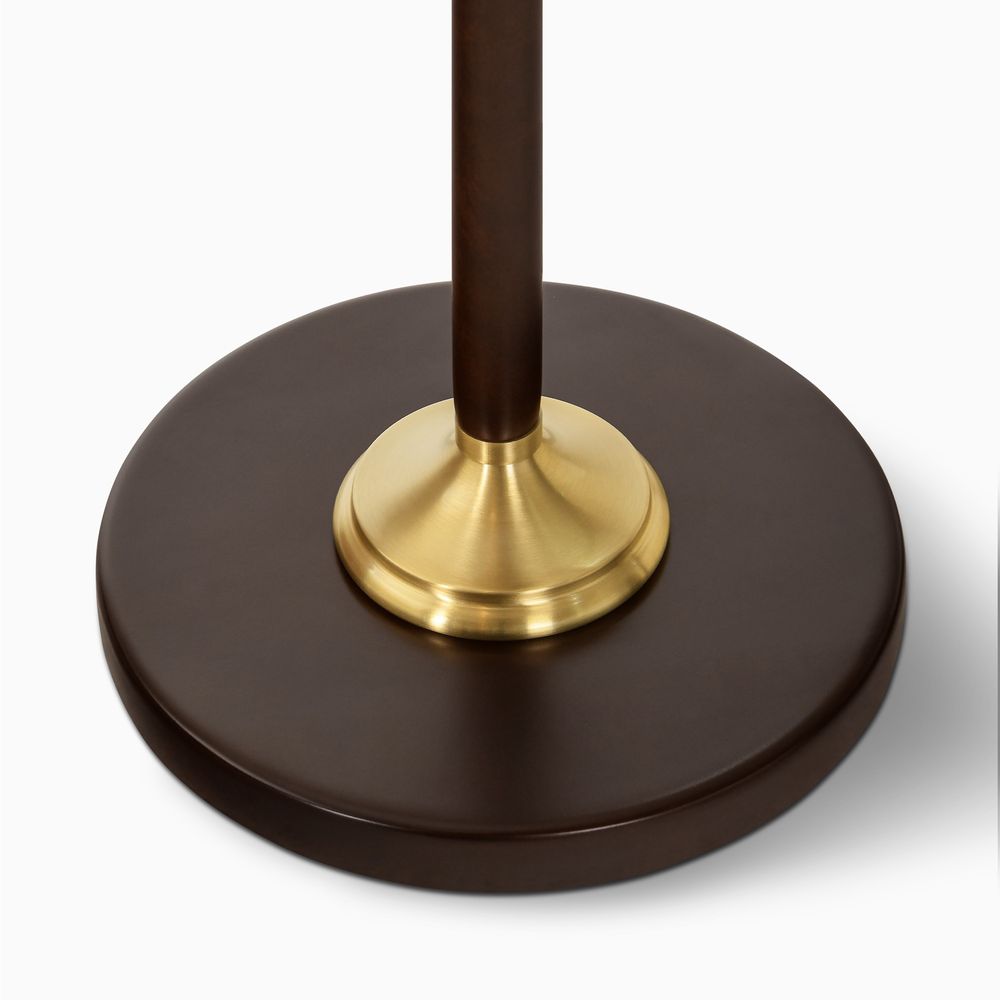 metal and wooden stem floor lamp