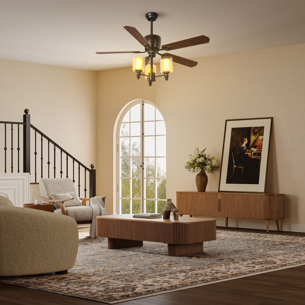 Glass lamp shade ceiling fan 52 inch
