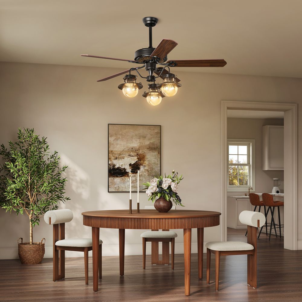 52" Ceiling Fan with glass lamp shade
