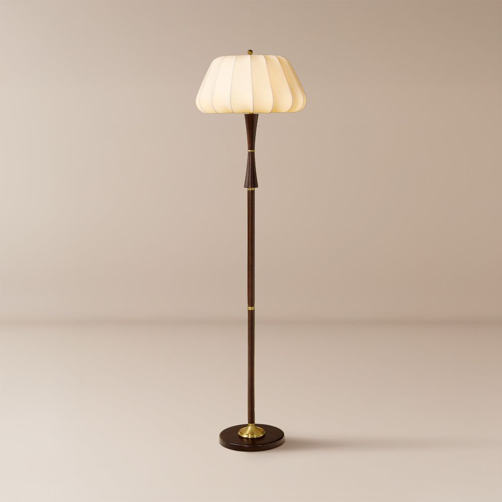 metal and wooden stem floor lamp