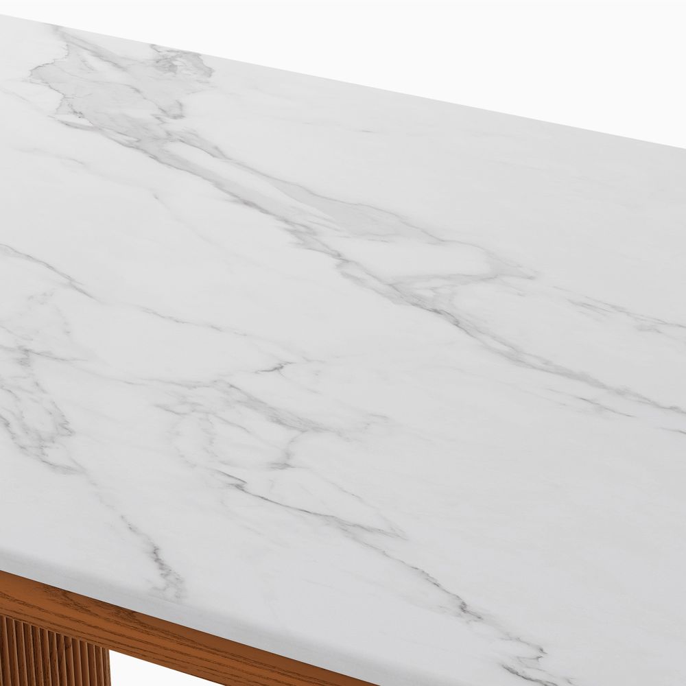 84" Brown Kitchen Island with White Marble Tabletop