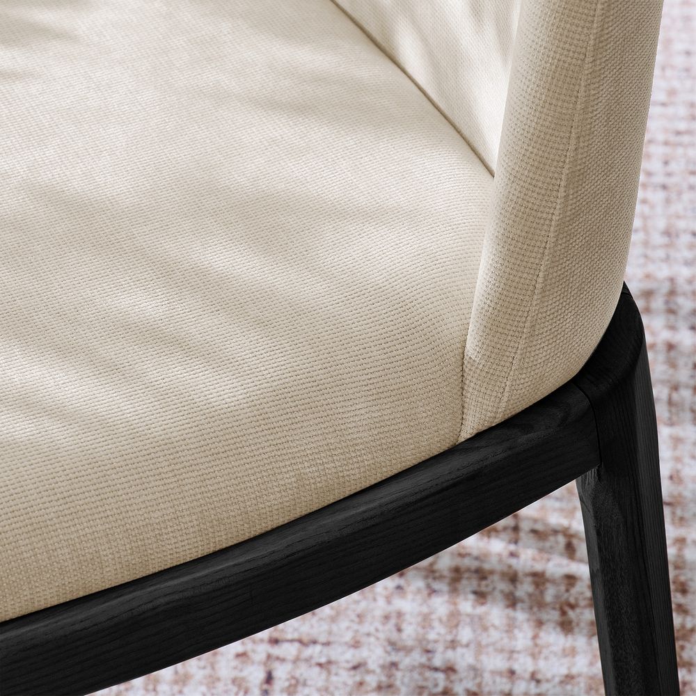 Wooden Dining Chairs Set with Cotton Linen Upholstery
