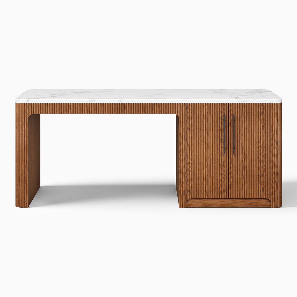 Mid Century Modern 90 Inch Marble Kitchen Island with Cabinet