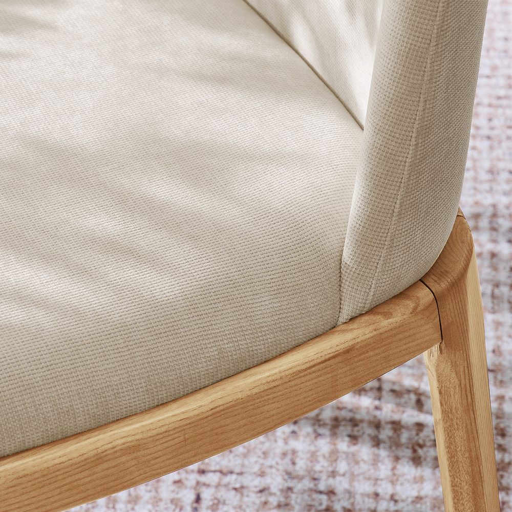Mid Century Modern Wooden Dining Chairs Set with Cotton Linen Upholstery