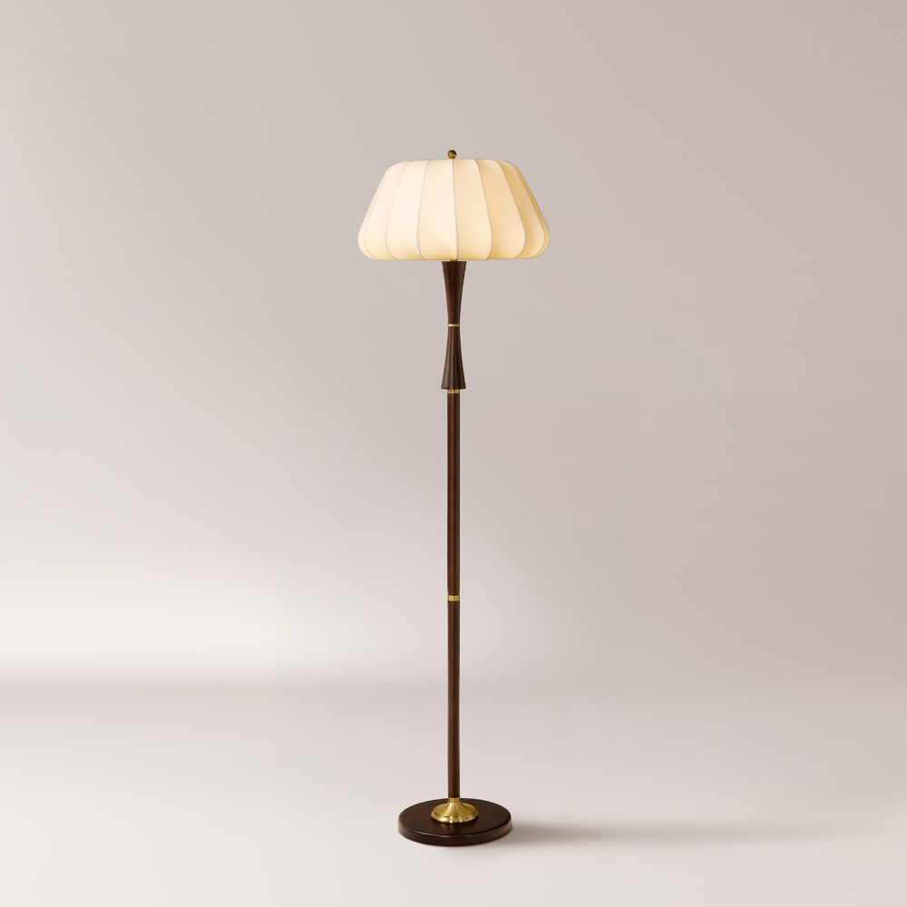 metal and wooden stem floor lamp