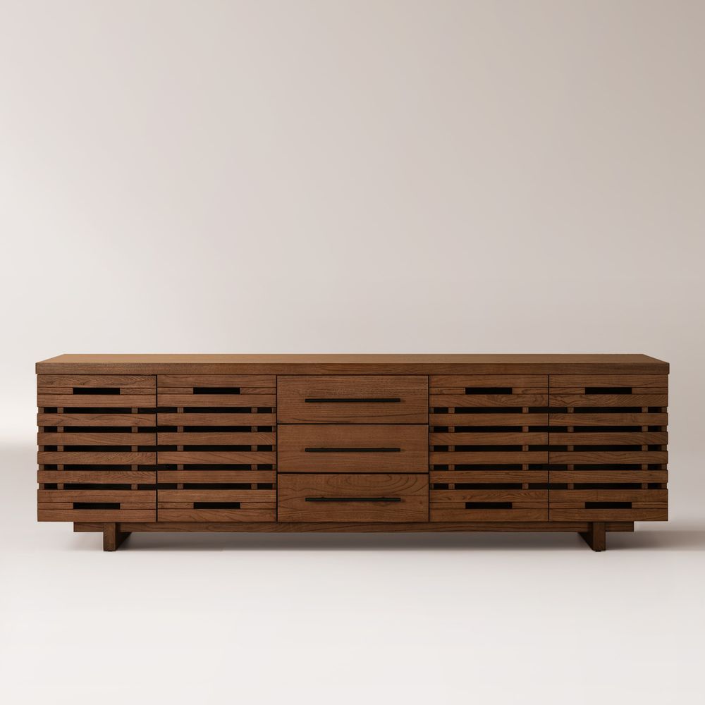 Walnut Slatted TV Stand