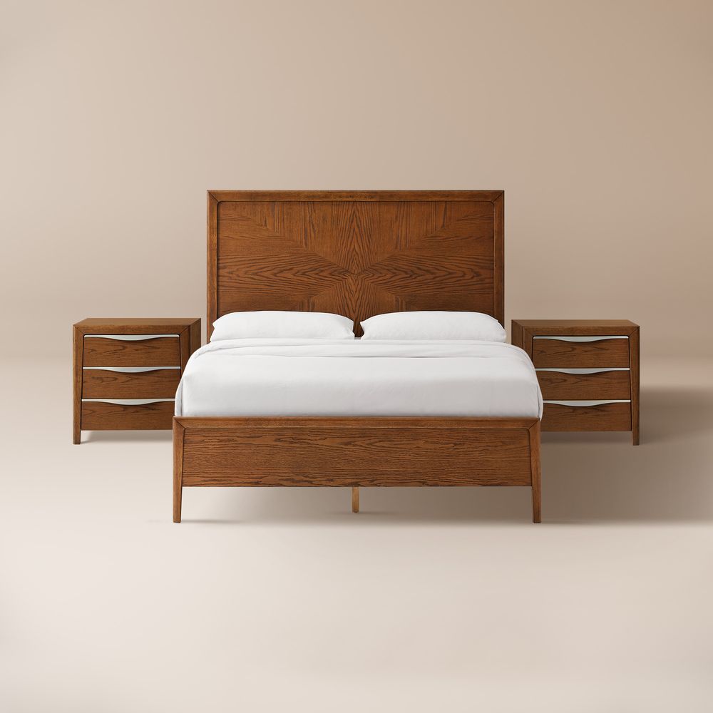 3-Piece Brown Wooden Bedroom Set