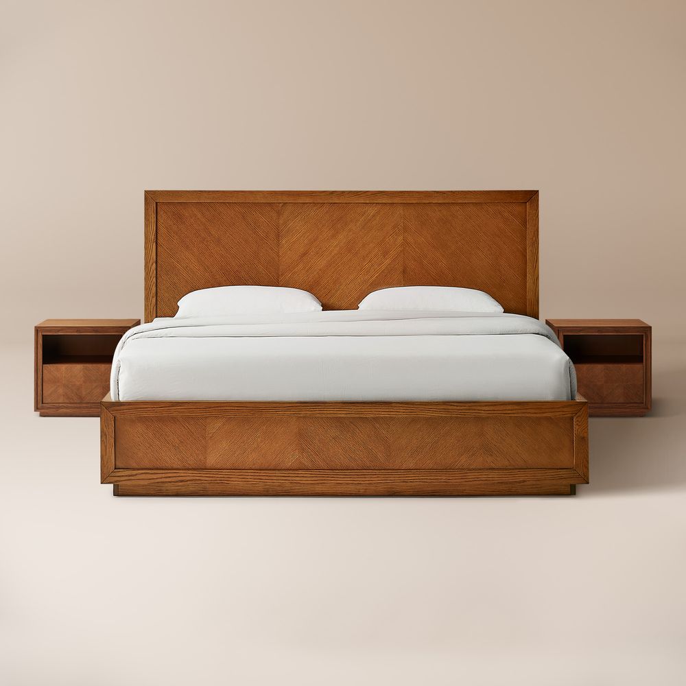 3-Piece Chevron Brown Wooden Bedroom Set