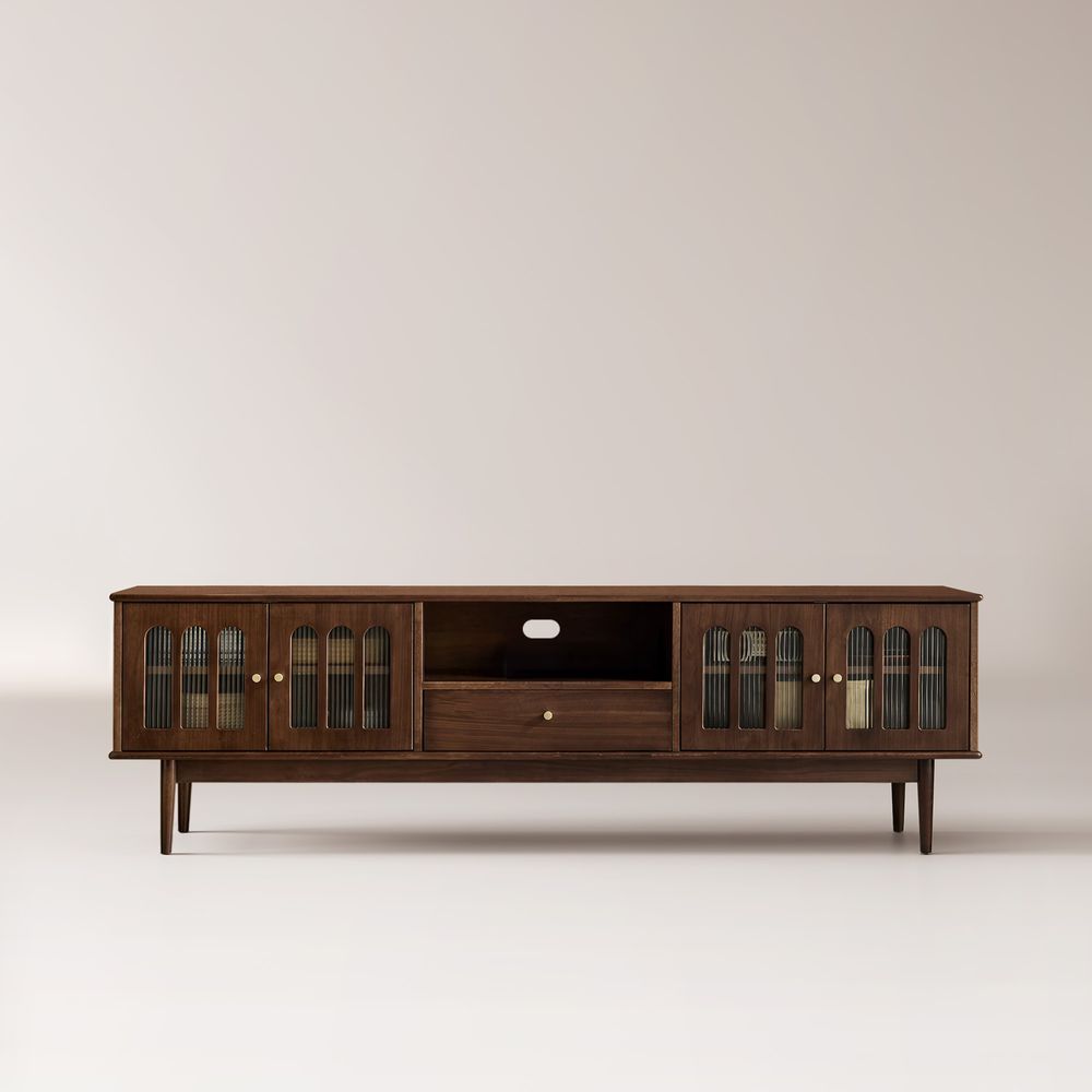 Walnut Glass Door TV Stand
