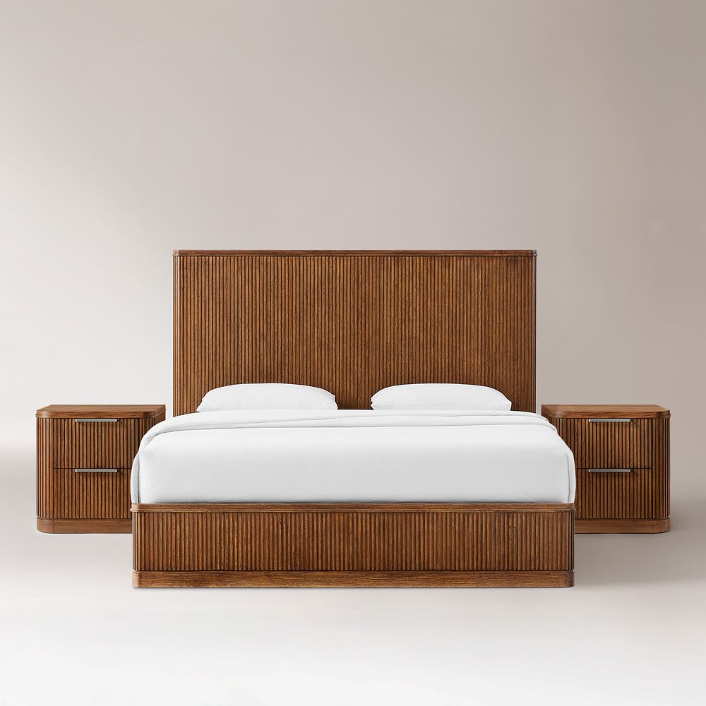 3-Piece Brown Wooden Fluted Bedroom Set