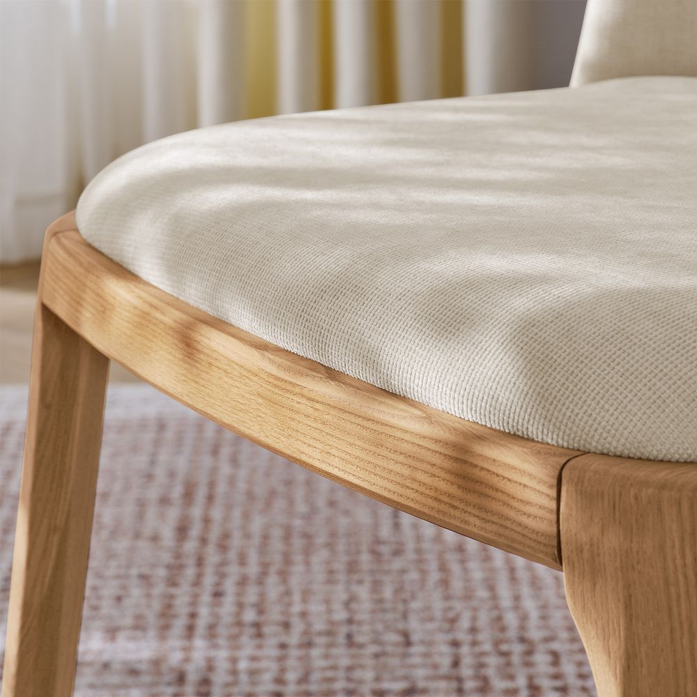 Wooden Dining Chairs Set with Cotton Linen Upholstery