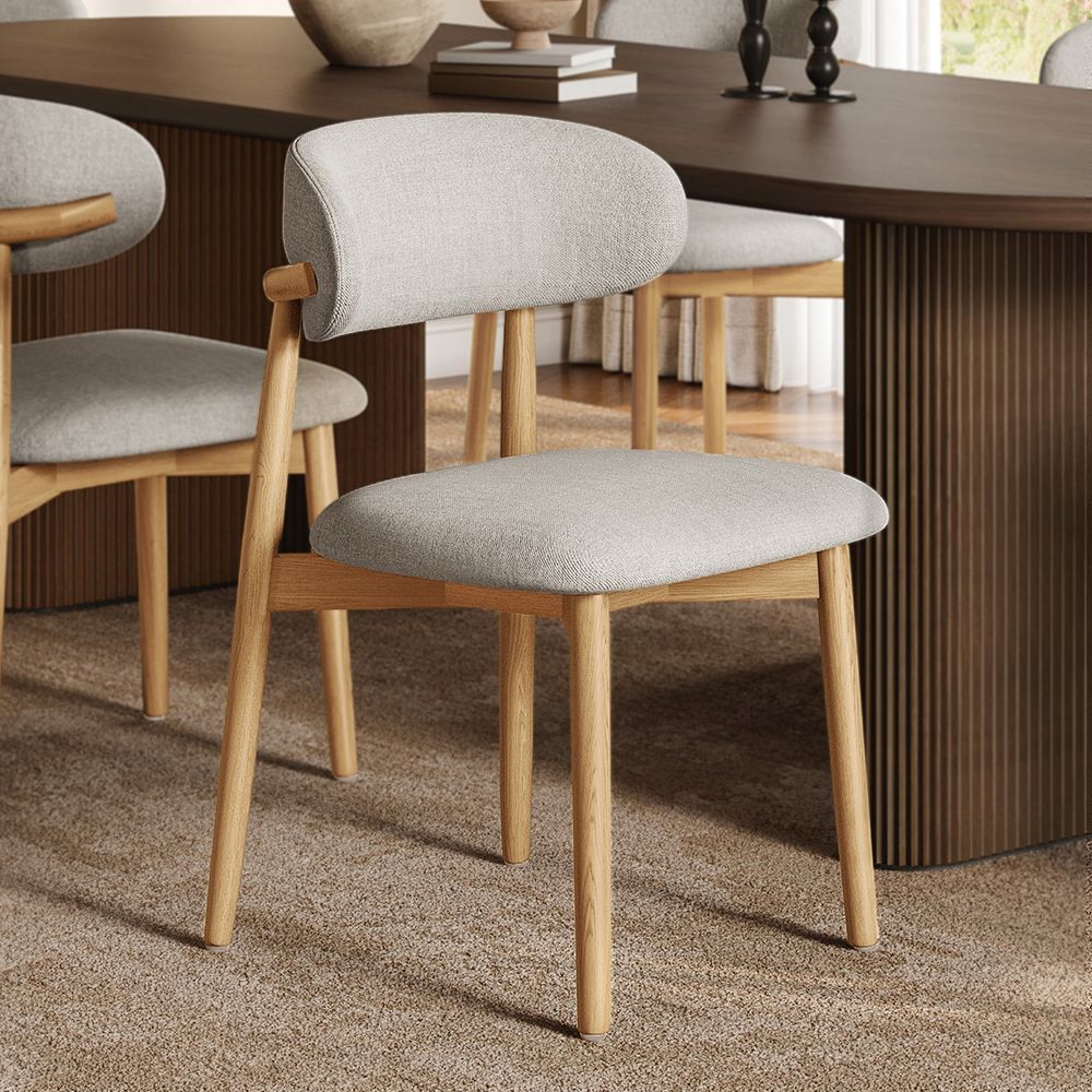 Ash Wood Dining Chair with Cotton Linen Fabric Upholstery