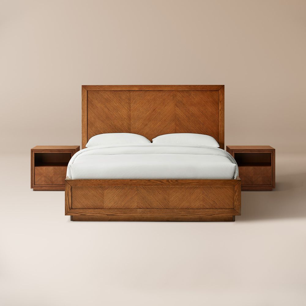 3-Piece Chevron Brown Wooden Bedroom Set