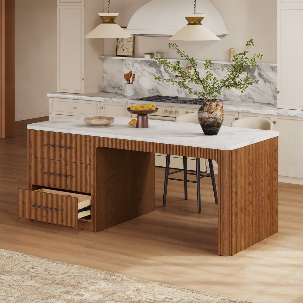 MCM 90 Inch Marble Kitchen Island with Storage