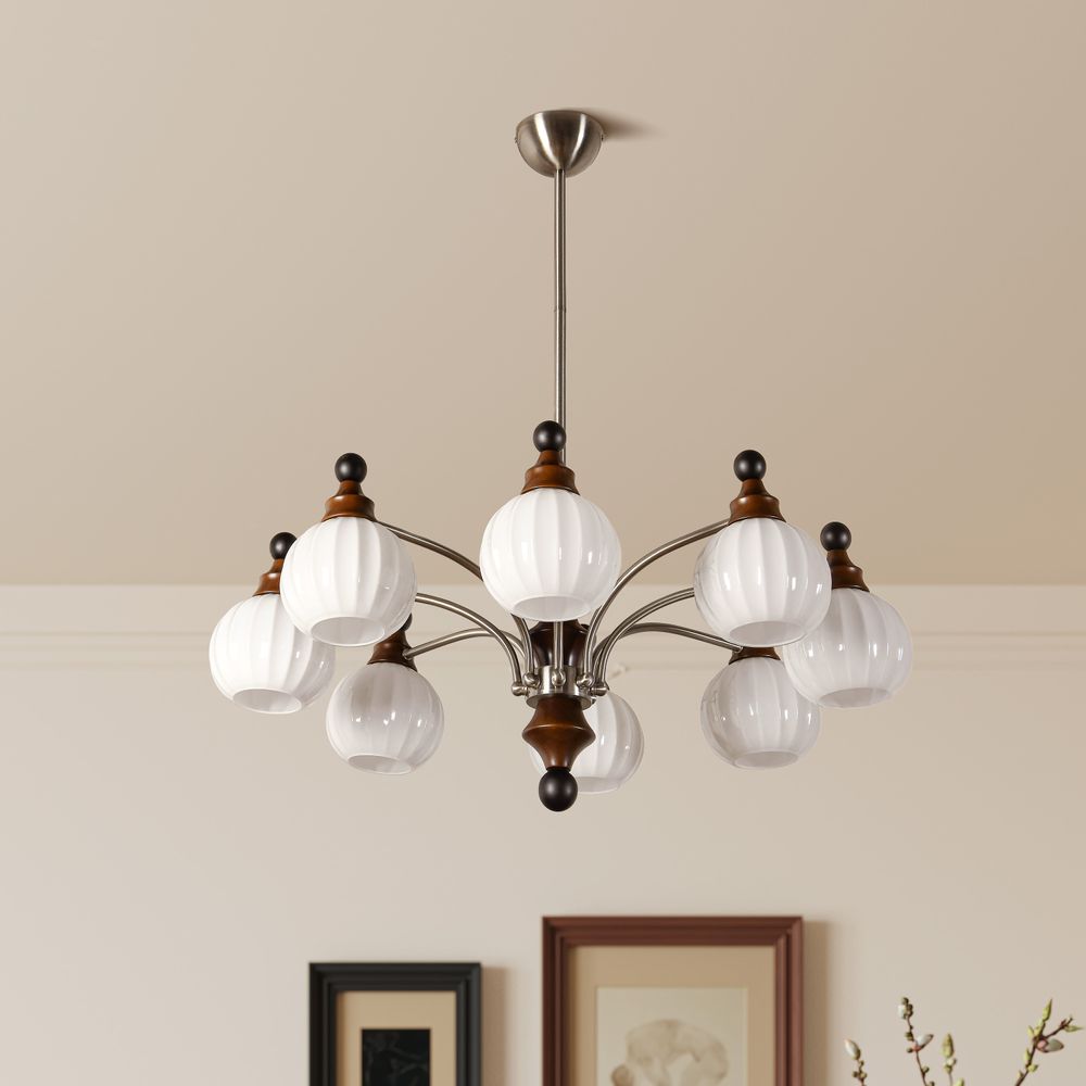 wooden 8 light chandelier