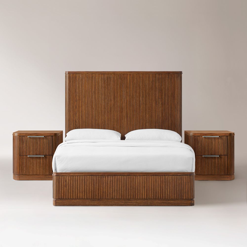 3-Piece Brown Wooden Fluted Bedroom Set