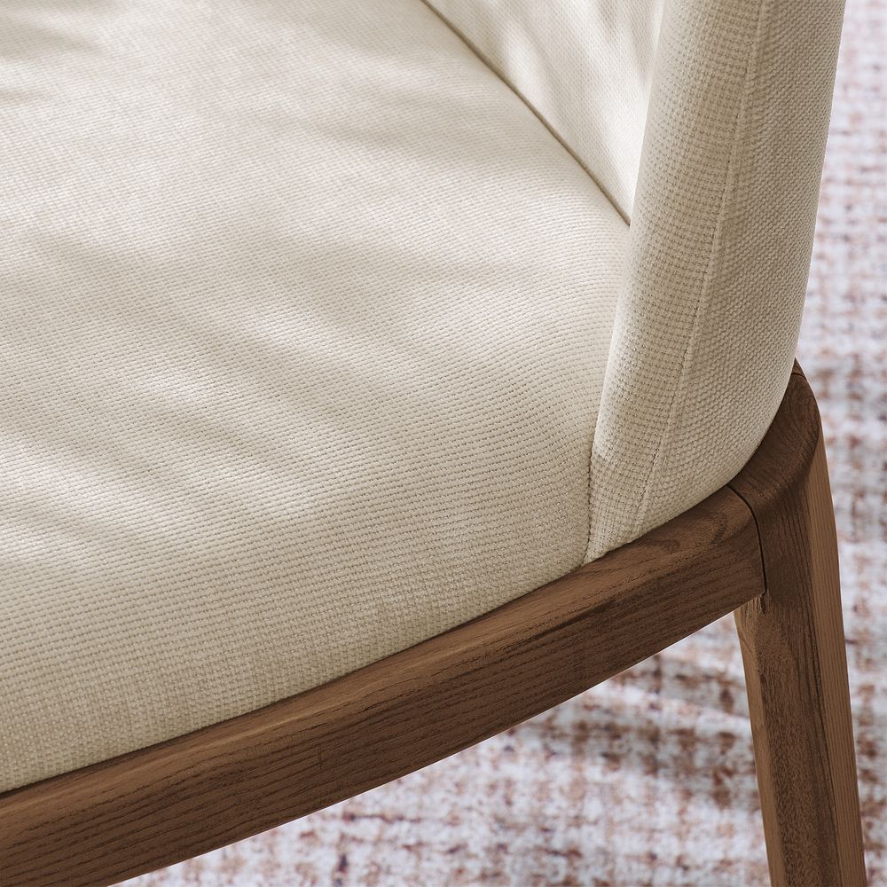 Wooden Dining Chairs Set with Cotton Linen Upholstery