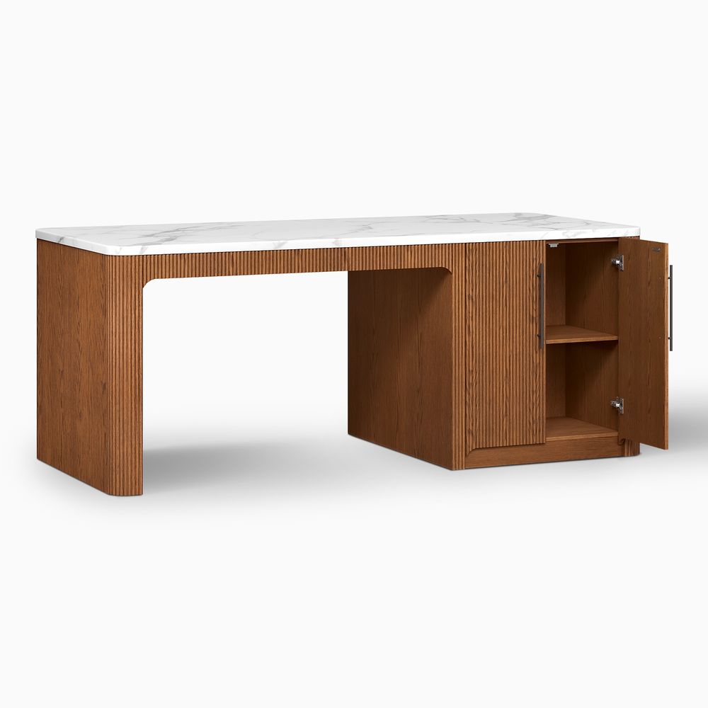 90 Inch Marble Kitchen Island with Cabinet