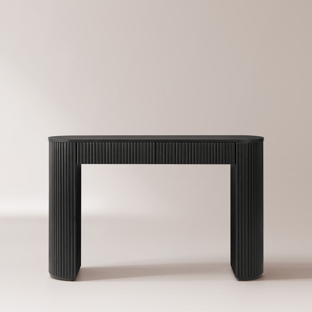 black console table with drawers