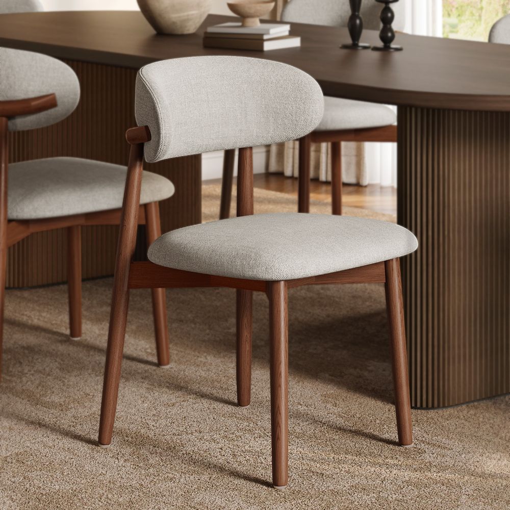Ash Wood Dining Chair with Cotton Linen Fabric Upholstery