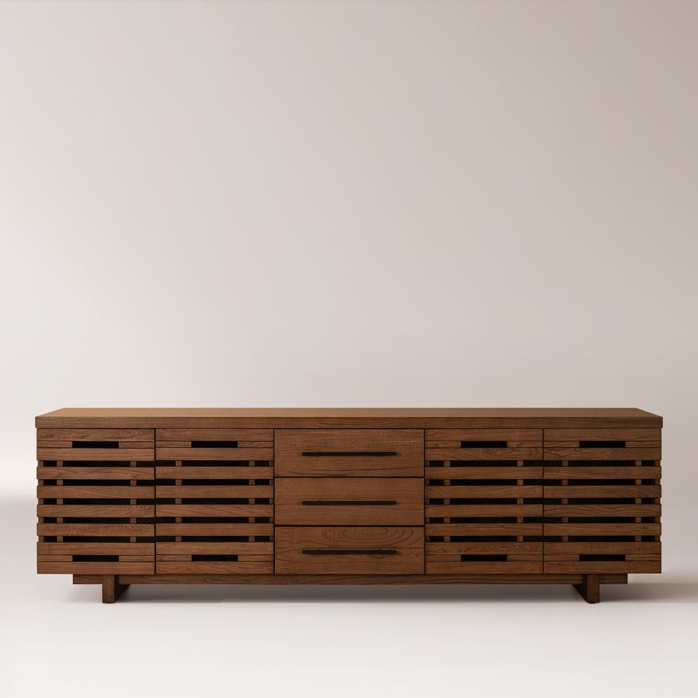 Walnut Slatted TV Stand