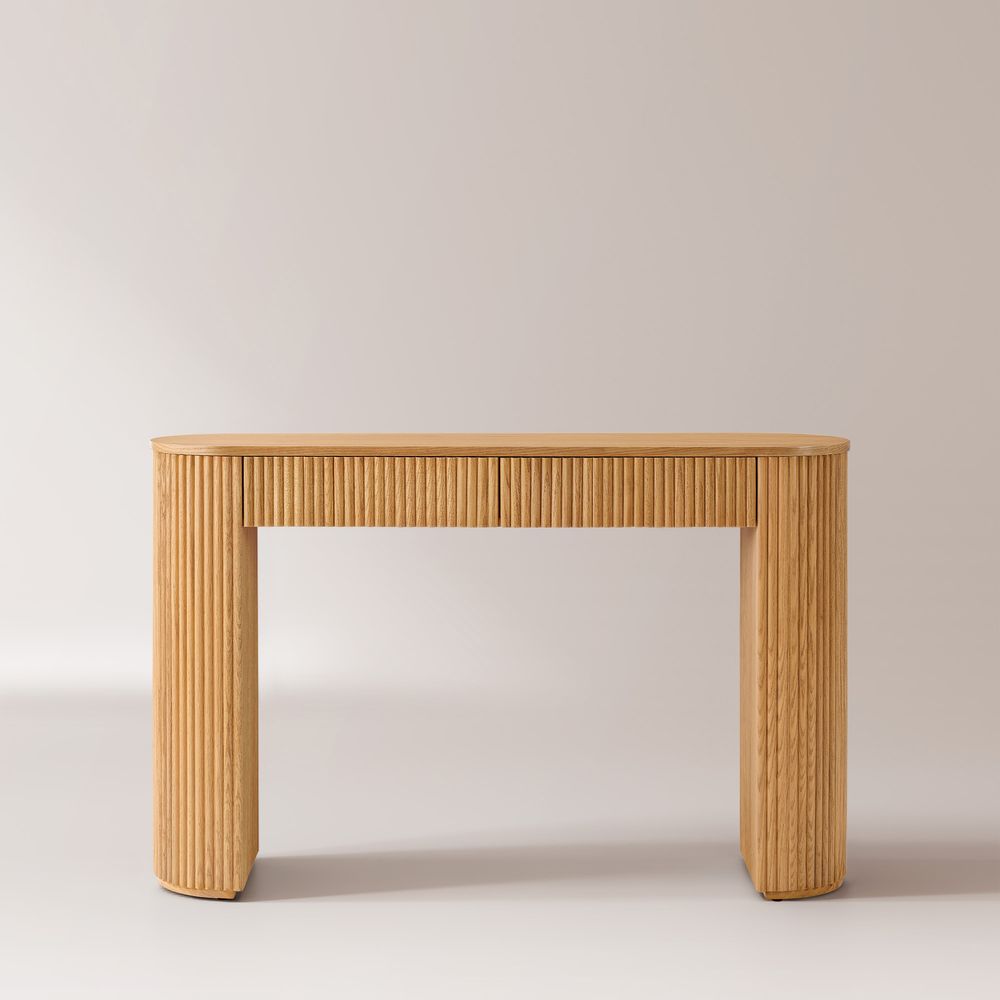 natural console table with drawers