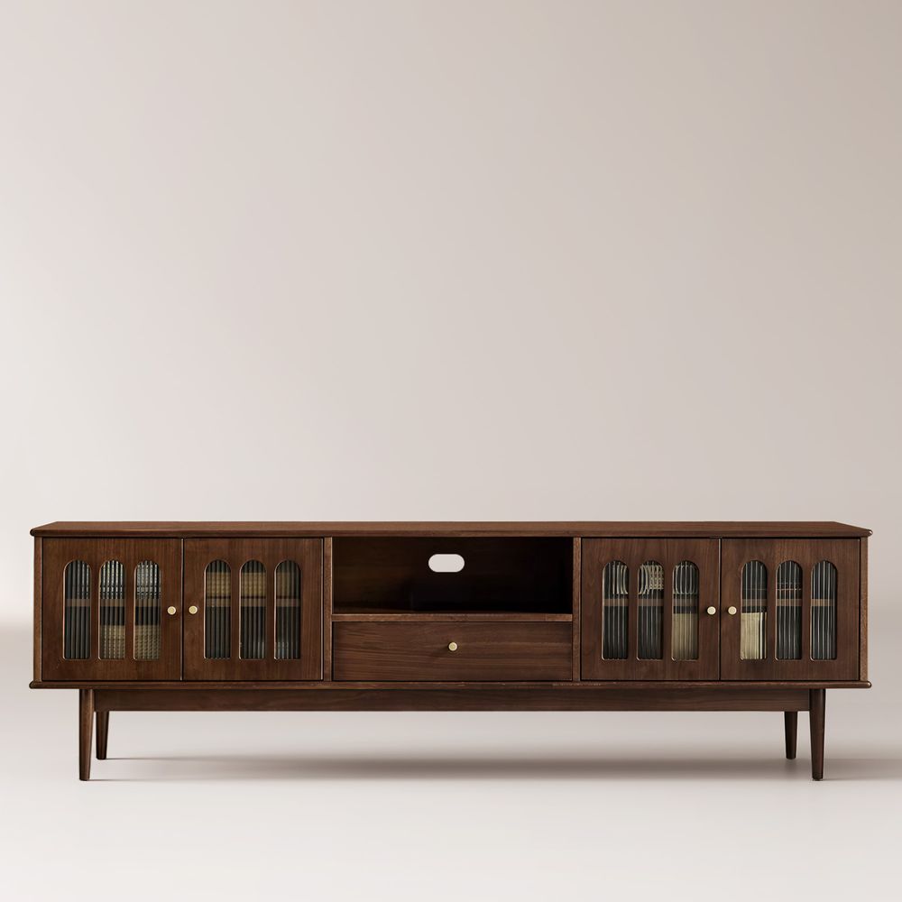 Walnut Glass Door TV Stand