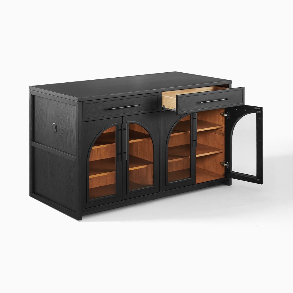 Black Versatile Kitchen Island with Storage Cabinet