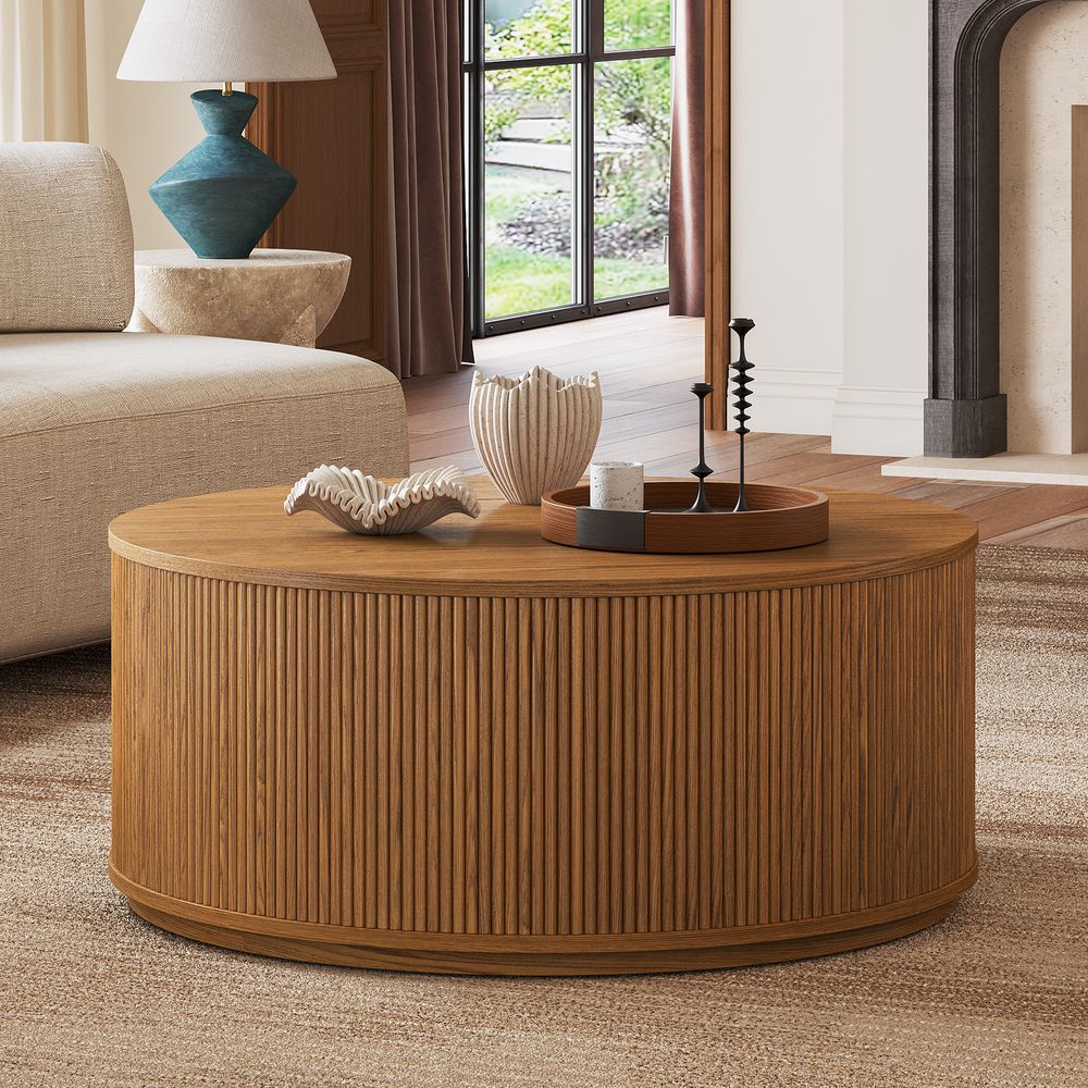 Brown Round Oak Coffee Table