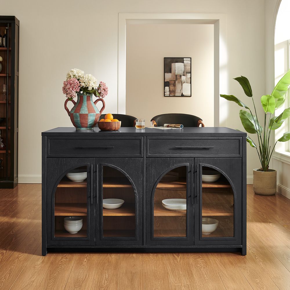 Black Kitchen Island with Storage and Black SIntered Stone