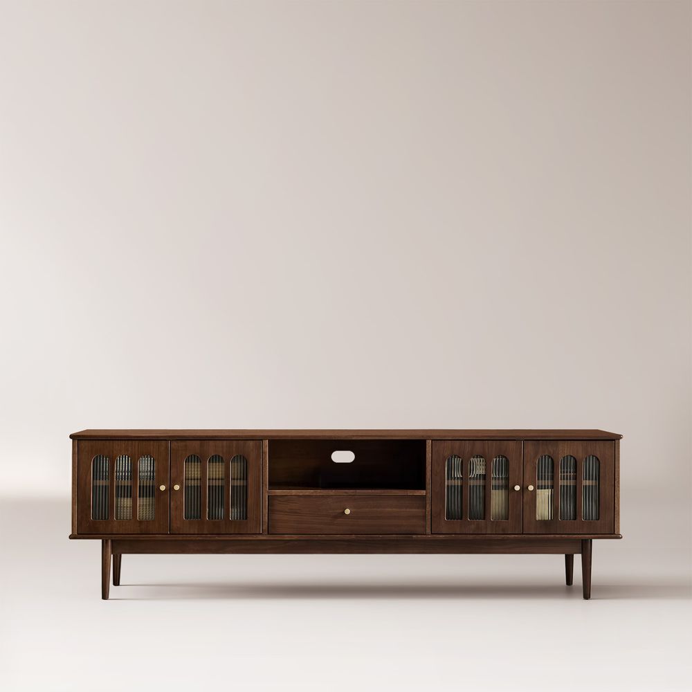 Walnut Glass Door TV Stand