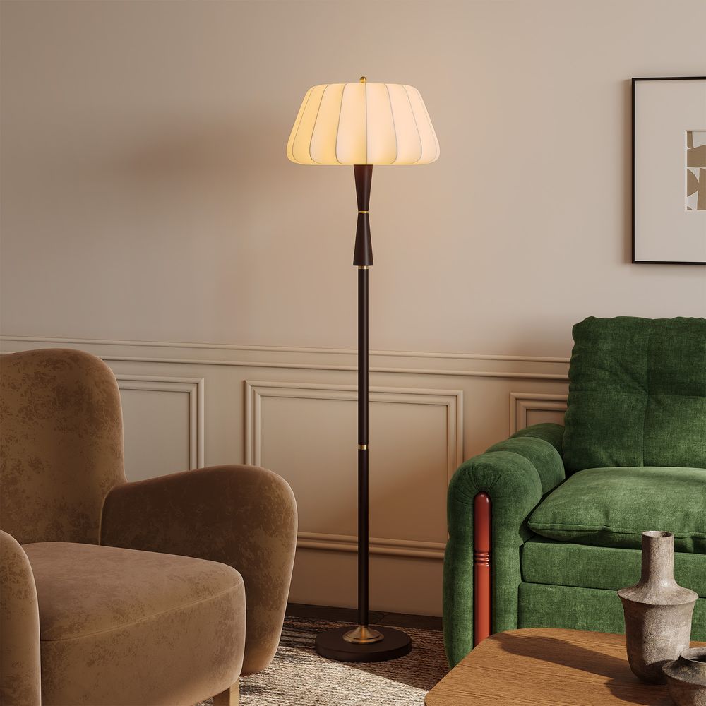 metal and wooden stem floor lamp