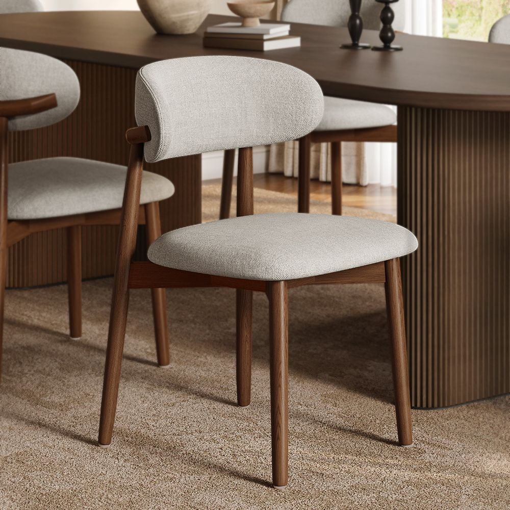 Ash Wood Dining Chair with Cotton Linen Fabric Upholstery