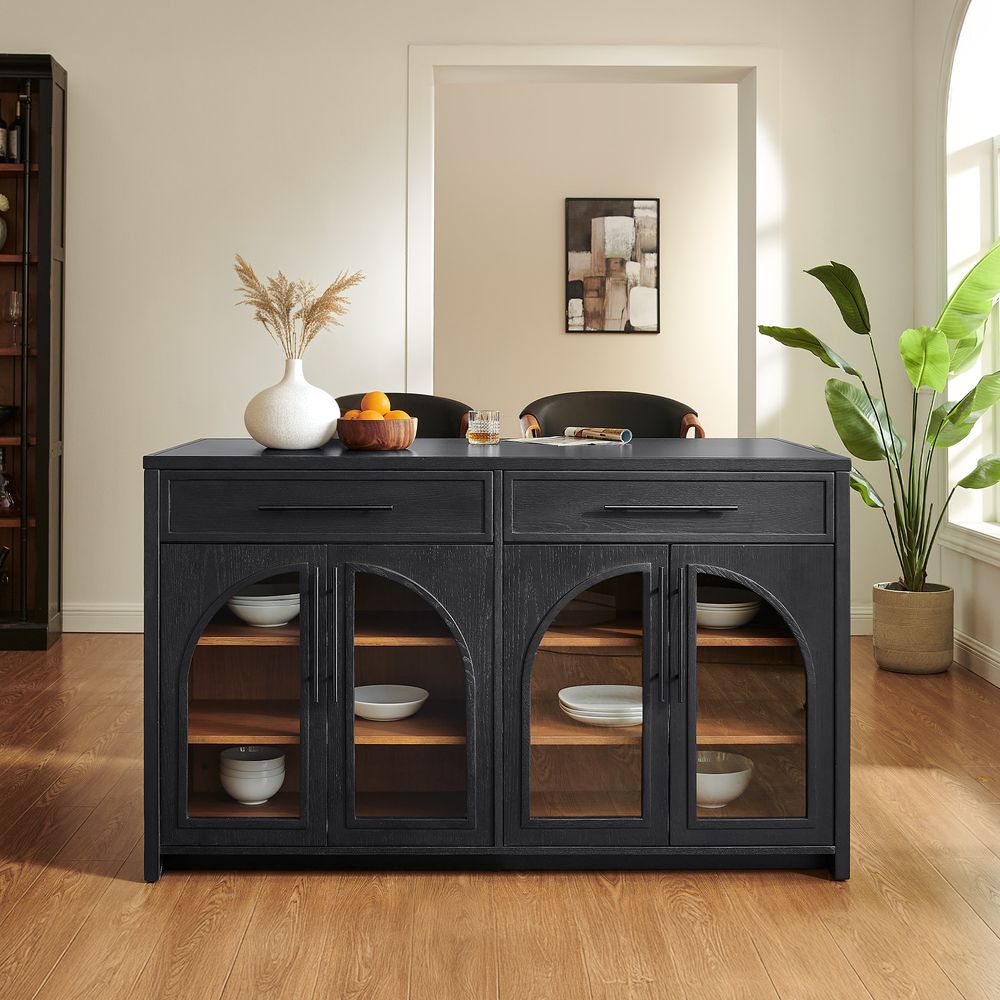 Black Kitchen Island with Storage and Black SIntered Stone