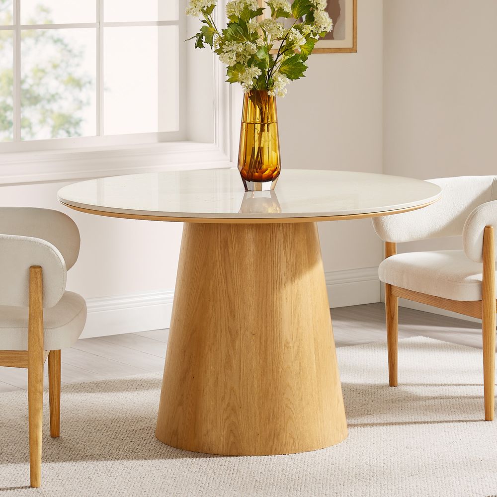 47 Inch Natural Round Dining Table for for 2 to 4 Seats