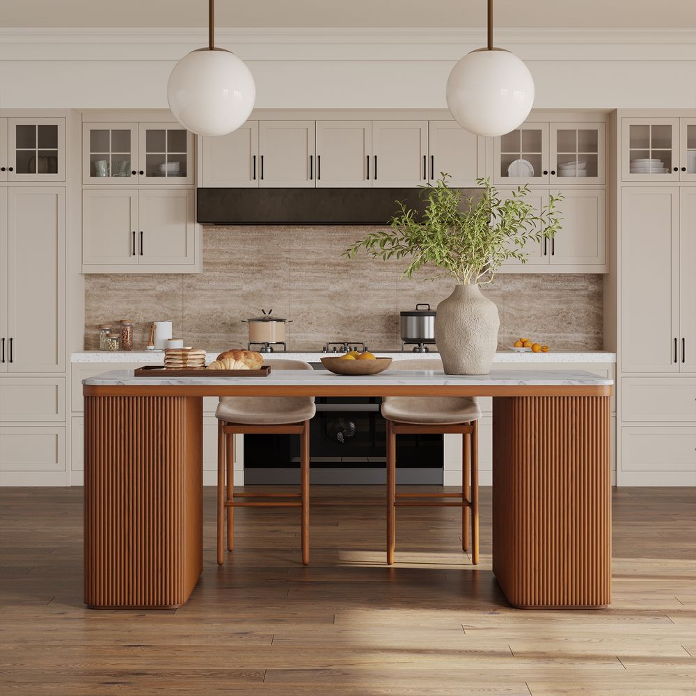84" Marble Kitchen Island with Bar Stools