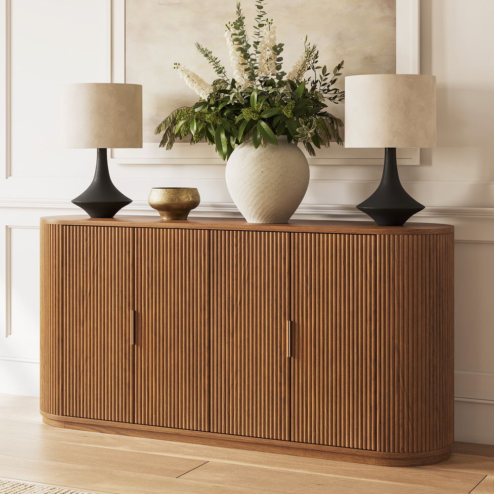 Oval fluted wood sideboard