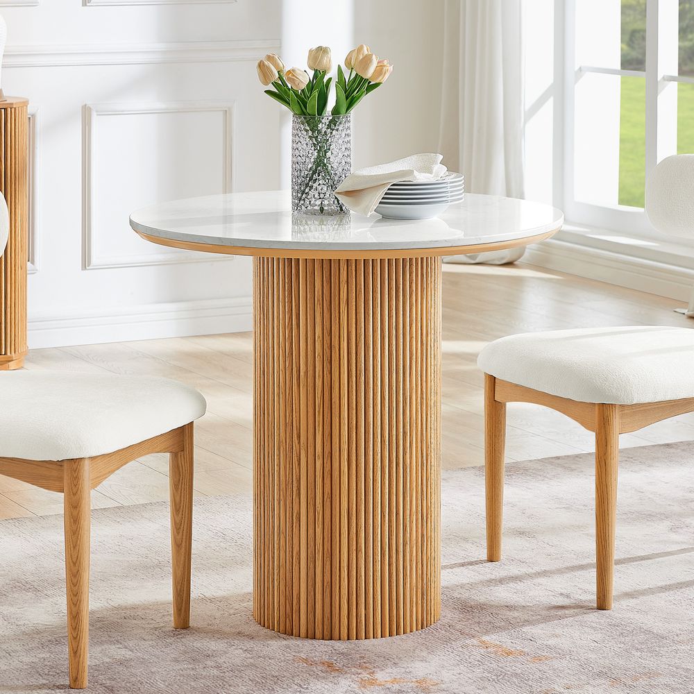 31 Inch Round Small Marble Dining Table for Breakfast Nook