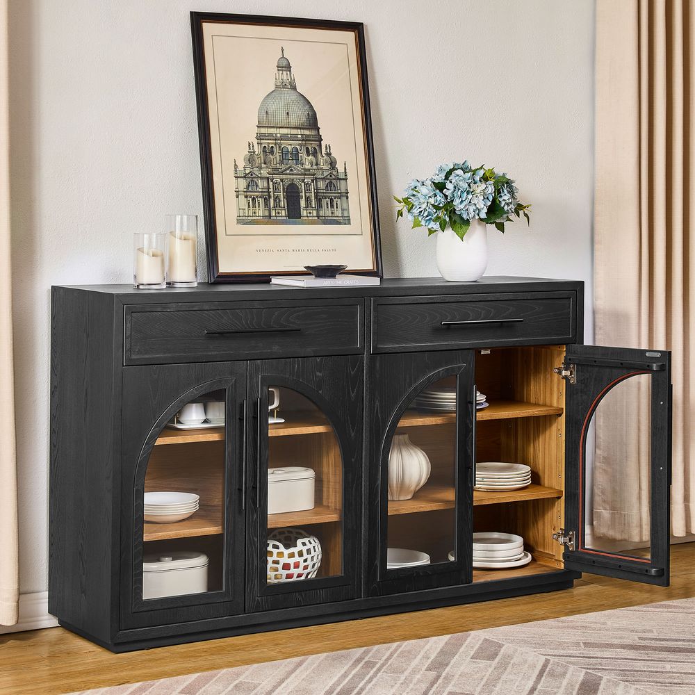 Wood Sideboard with Arh Doors and Drawers