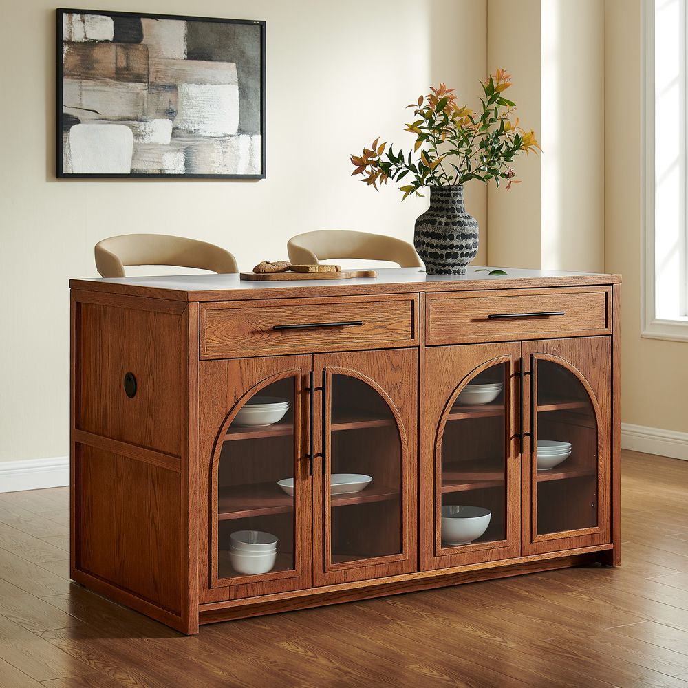63" Kitchen Island with Storage and Black SIntered Stone