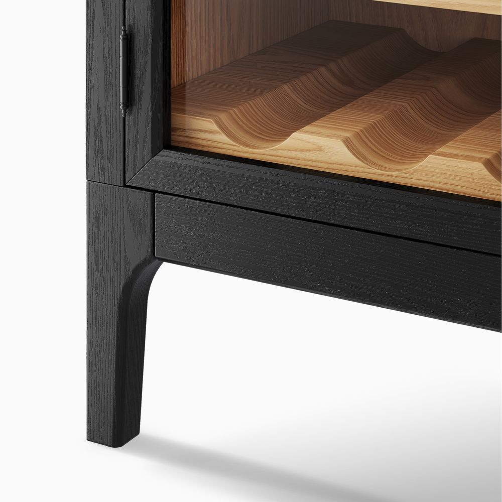 36" Black Bar Cabinet with Solid Oak Legs