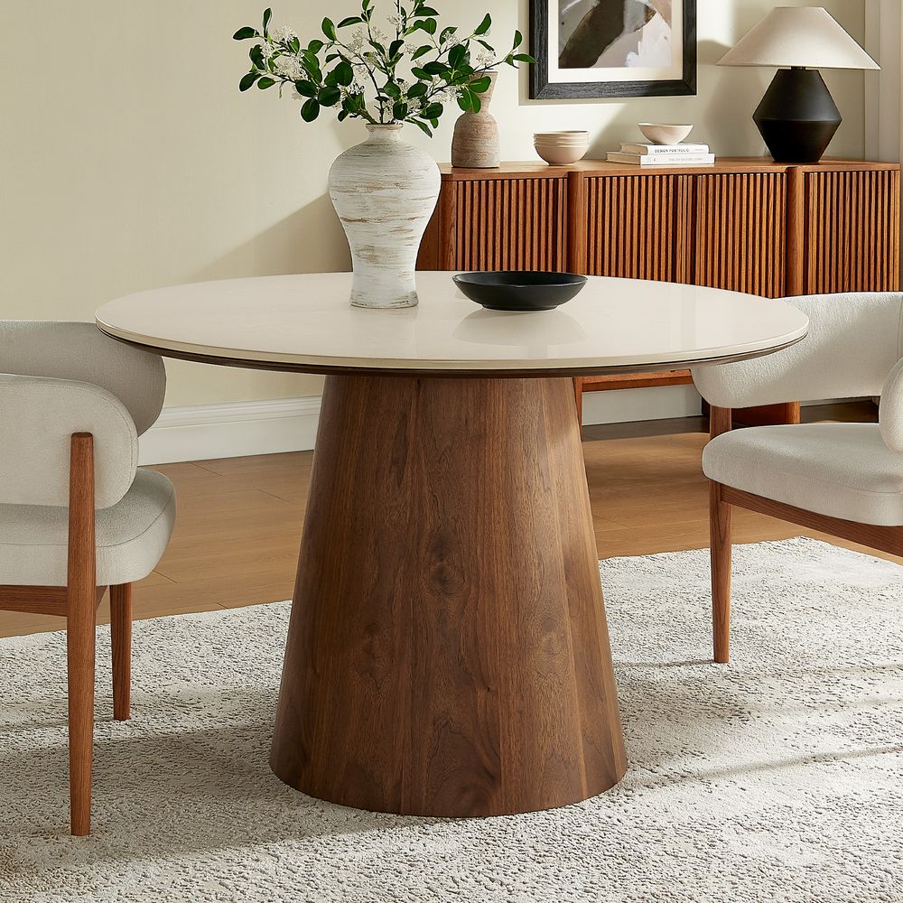 47 Inch Modern Brown Round Dining Table for for 2 to 4 Seats