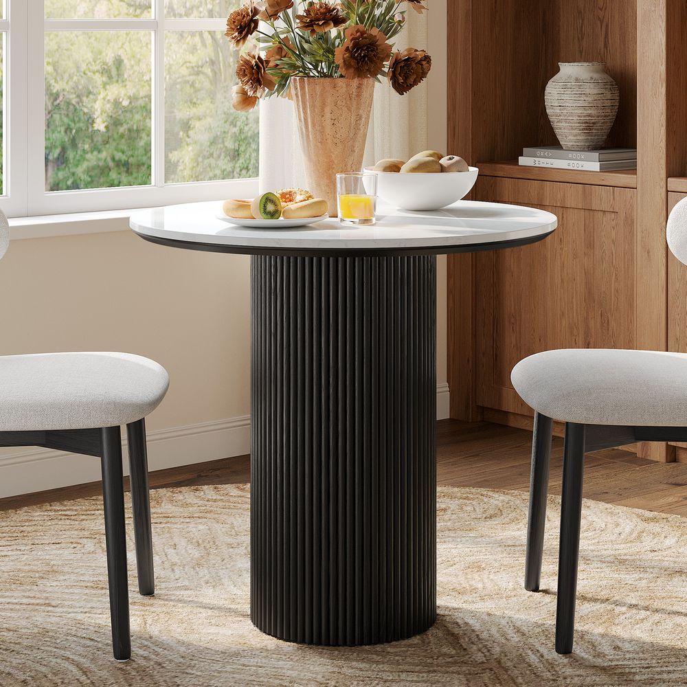 31" Round Fluted Solid Oak Wood Dining Table