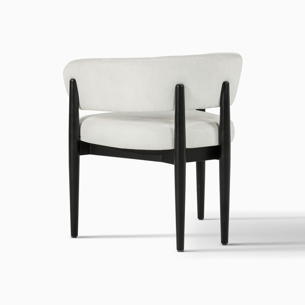 black dining chairs set with white chenille upholstered